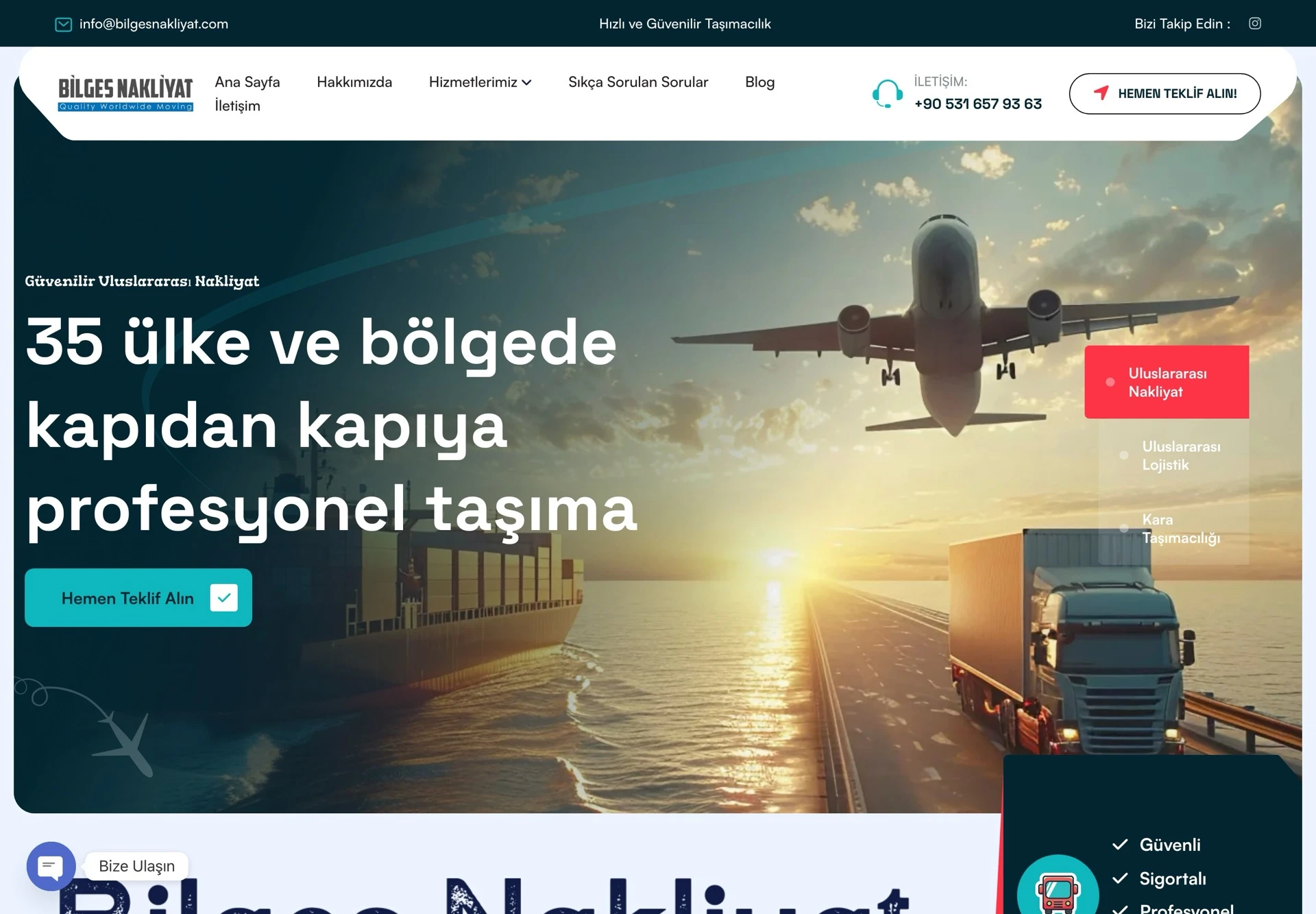 BİLGES Logistics website