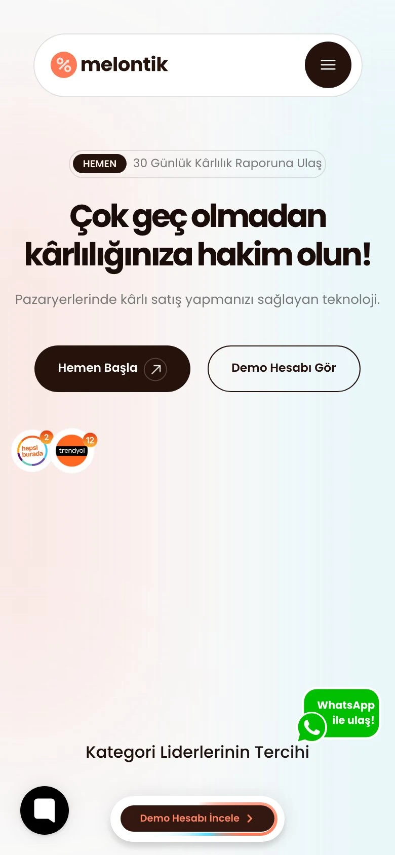Melontik mobile view